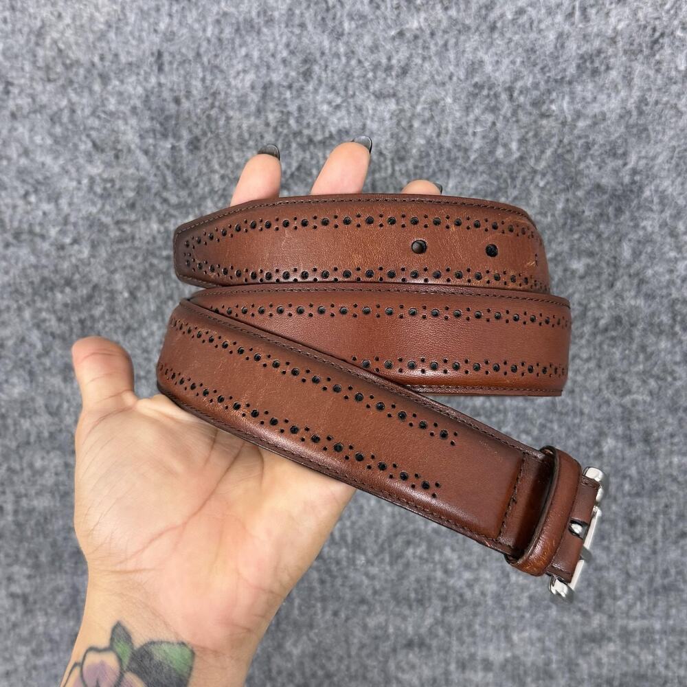 Allen Edmonds Belt Mens 36 Brown Leather Brogue Dress Handcrafted USA 74090